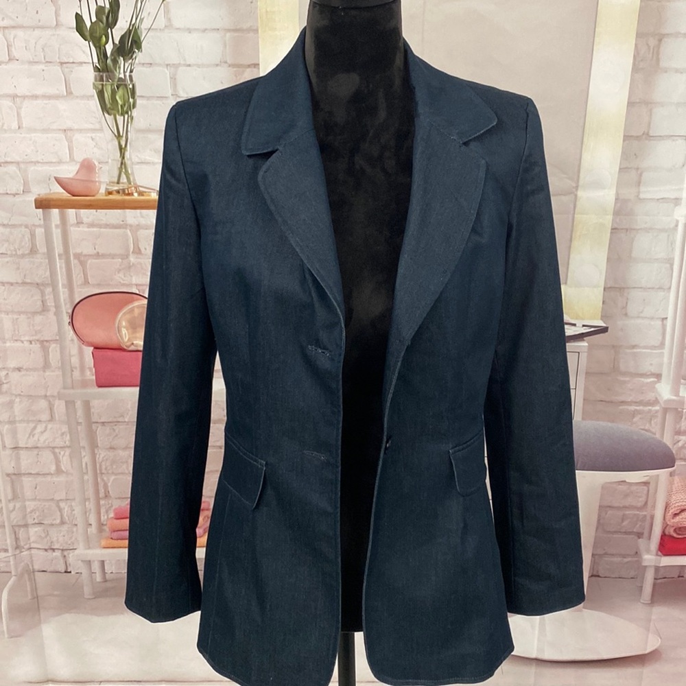 George Stretch Blue Denim Look Blazer Size Small